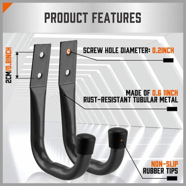 6-Pack Heavy Duty Gray Metal J Hooks for Garage Wall, Carbon Steel