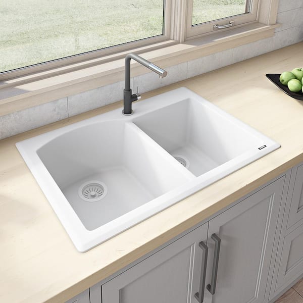 Ruvati 33 in. Arctic White Double Bowl Dual-Mount Granite Composite Kitchen Sink