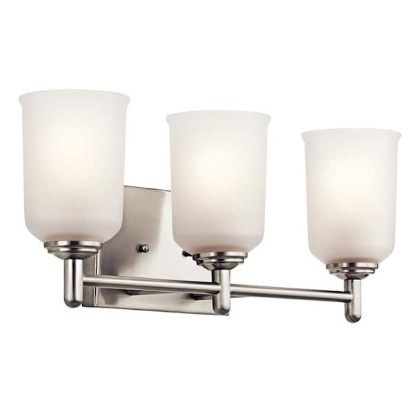 KICHLER Shailene 21 in. 3-Light Brushed Nickel Traditional Bathroom Vanity Light with Satin Etched Glass