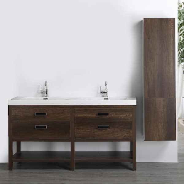 Streamline 63 in. W x 32.4 in. H Bath Vanity in Brown with Resin Vanity Top in White with White Basin