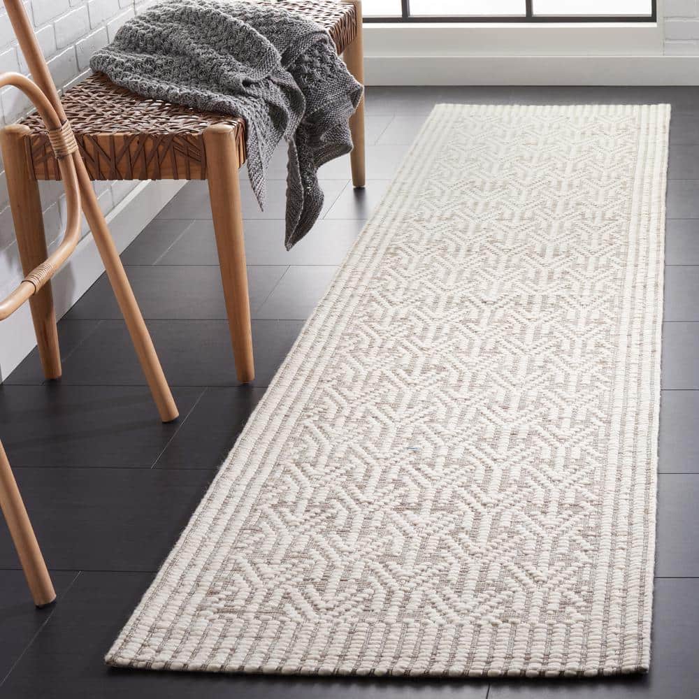 Handmade Ivory and Beige Wool Blend Runner Rug, 2'3" x 9'
