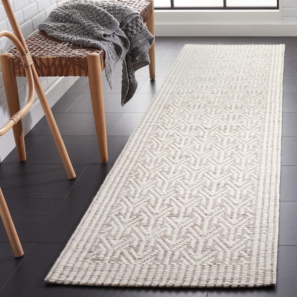 Marbella Ivory Beige 2 ft. X 9 ft. Border Striped Runner Rug