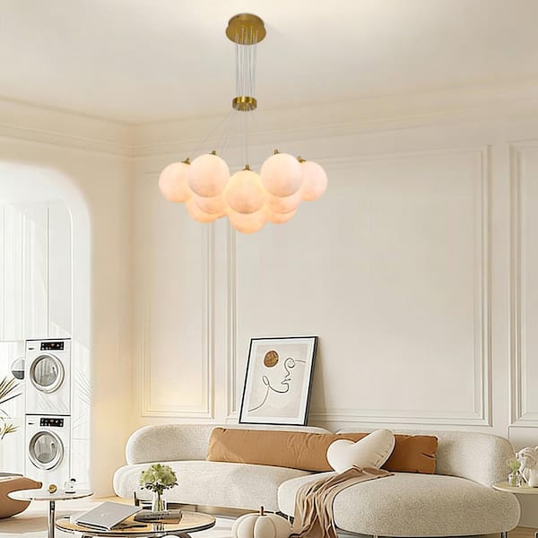 PAKOKULA Modern 25.6 in 13-Light Gold Bubble Chandelier with White