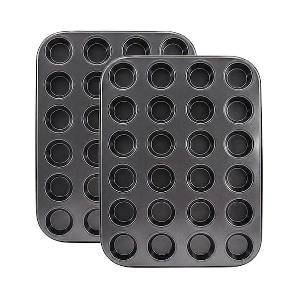24-Cup Steel Mini Muffin Pan Nonstick Bakeware Dishwasher Safe Oven Safe for Cupcakes Muffins 2 Pack