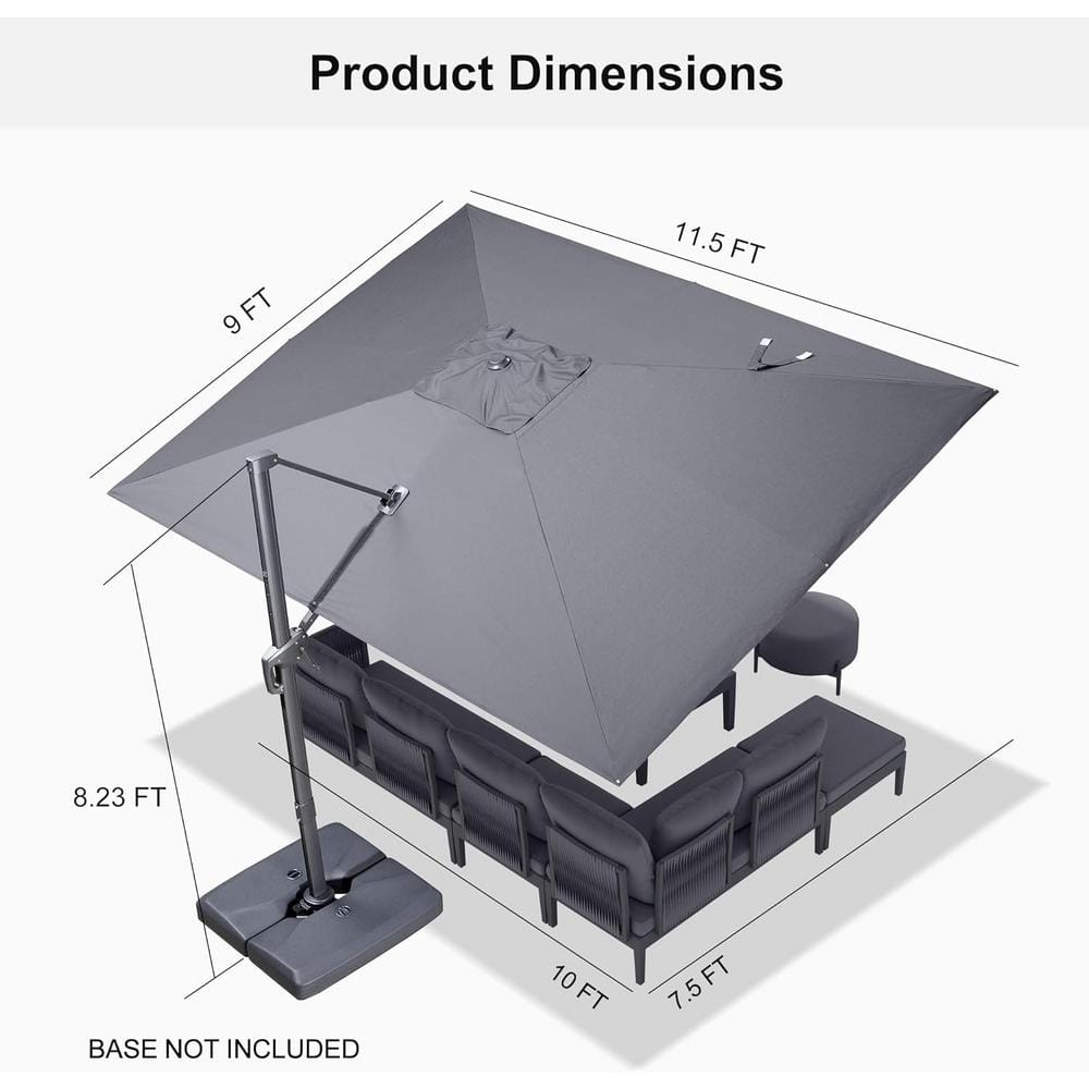 Dark Gray Aluminum Cantilever Patio Umbrella with Crank Lift System