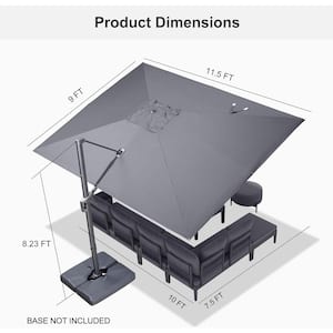 9 ft. x 11.5 ft. Outdoor Patio Recyclable Cantilever Umbrella Aluminum Offset 360° Rotation Umbrella in Dark Gray