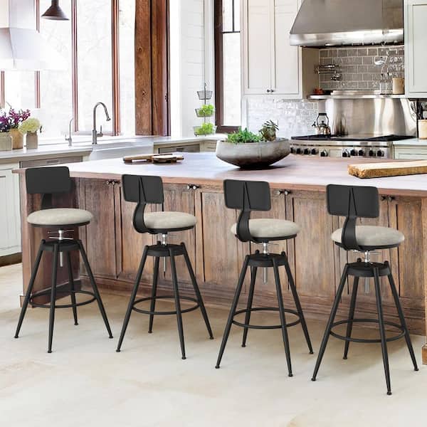LUE BONA 26 in. to 38 in. Leonardo Adjustable Height Light Gray Faux Leather Cushion Metal Leg 360° Swivel Bar Stool (Set of 4)