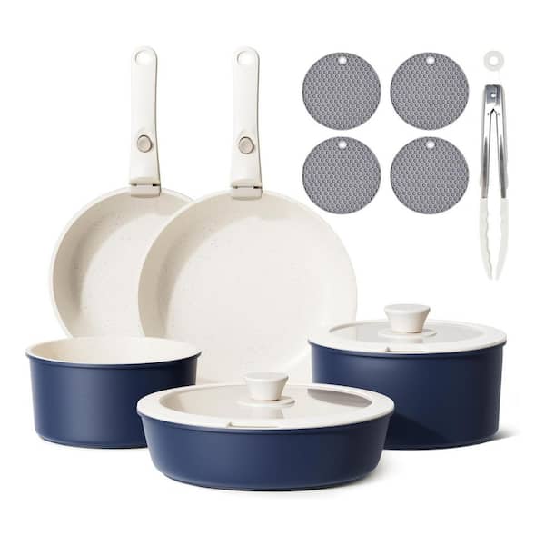 5-Piece Deep Sea Nonstick Stackable Induction Cookware Set with Removable Handles Dishwasher Safe for Camping RV