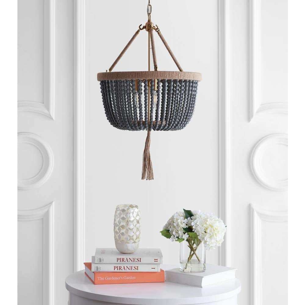 Gray Beaded Brass Bohemian Chandelier Light