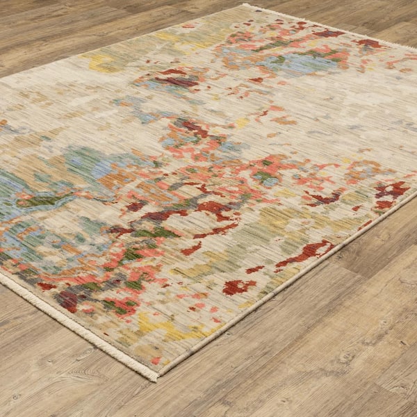 Solano Beige/Multi-Colored 2 ft. x 12 ft. Melded Abstract Wool Nylon Blend Fringe-Edge Indoor Runner Area Rug