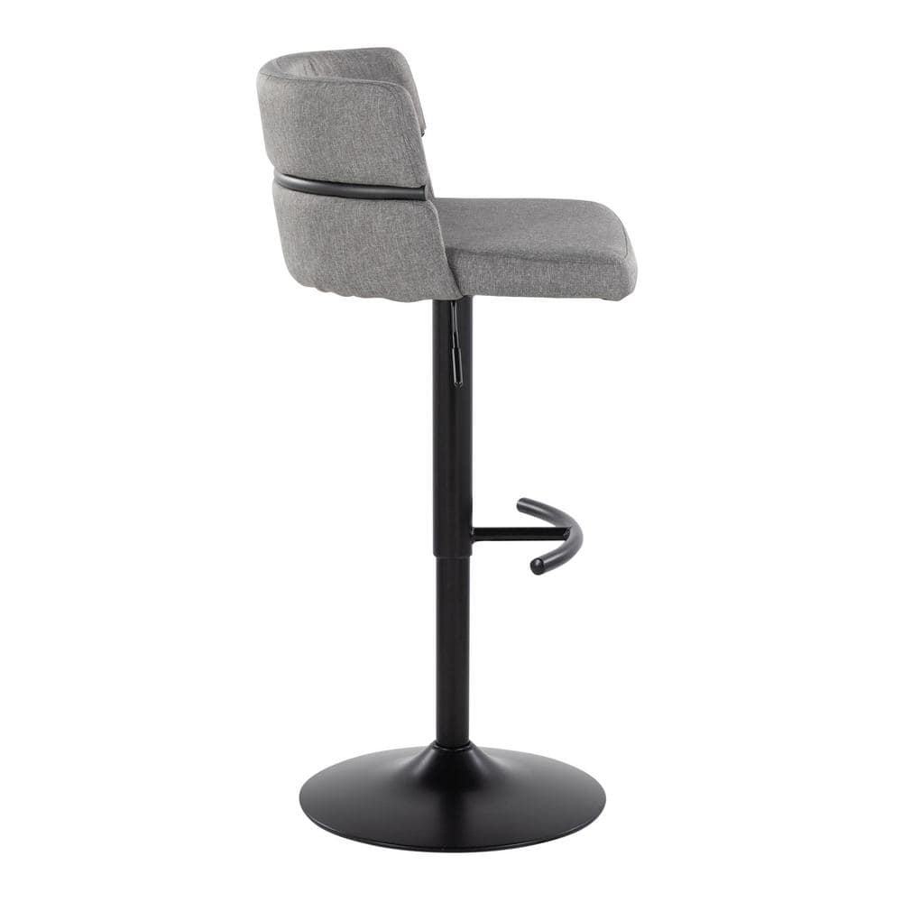 Set of 2 Adjustable Light Gray Swivel Barstools with Black Metal Base