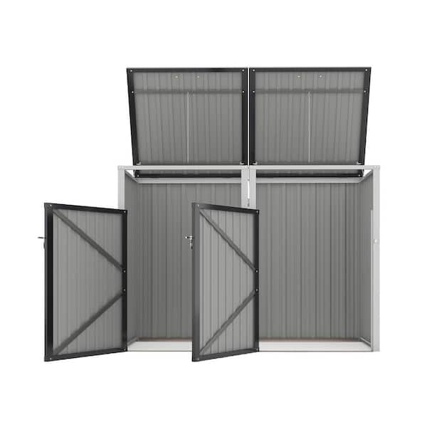 32 in. W x 64 in. D x 48 in. H Dark Gray Outdoor Metal 2 Trash Can