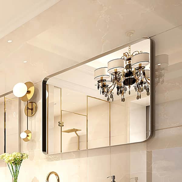 Unbranded 30 in. W x 20 in. H Small Rectangular Aluminium Framed Wall Bathroom Vanity Mirror in Glossy Brushed Silver