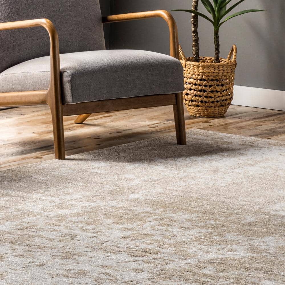 Beige Abstract Synthetic 8' x 10' Oval Area Rug