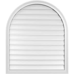 34 in. x 40 in. Round Top White PVC Paintable Gable Louver Vent Functional