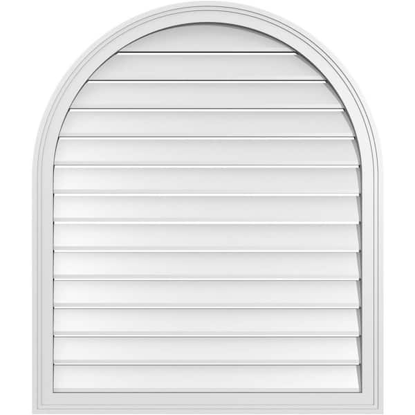 Ekena Millwork 34 in. x 40 in. Round Top White PVC Paintable Gable Louver Vent Functional