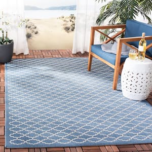 Courtyard Blue/Beige 8 ft. x 11 ft. Geometric Indoor/Outdoor Patio  Area Rug