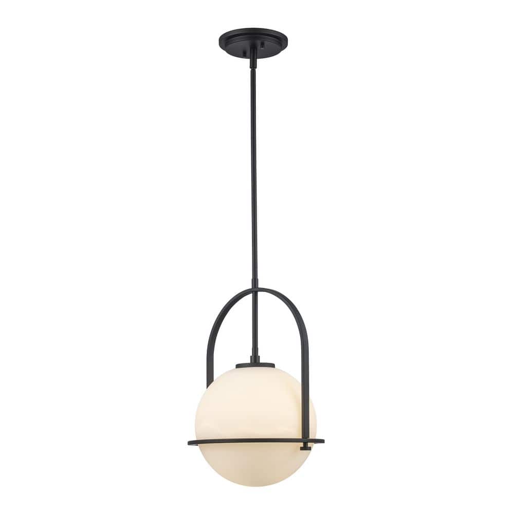 Matte Black Metal Pendant Light with Frosted Glass Globe Shade