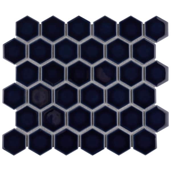 Merola Tile Hudson Due 2" Hex Smoky Blue 6 in. x 6 in. Porcelain Mosaic Take Home Tile Sample