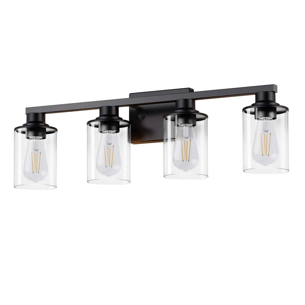 27 in. 4-Light Black Vanity Light, Industrial Bathroom Light Fixtures with Clear Glass Shades price history on PriceWatchPro