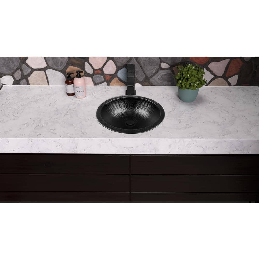 Black Hand Hammered Aluminum 16" Round Bathroom Sink
