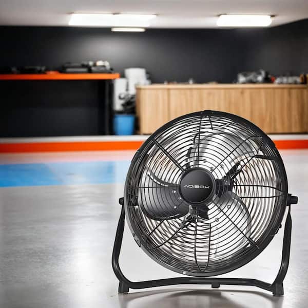 12 in. 3-Speed ​​High-Velocity Industrial Heavy Duty Metal Floor Fan in Black with Tilting Head for Outdoor/Indoor Use