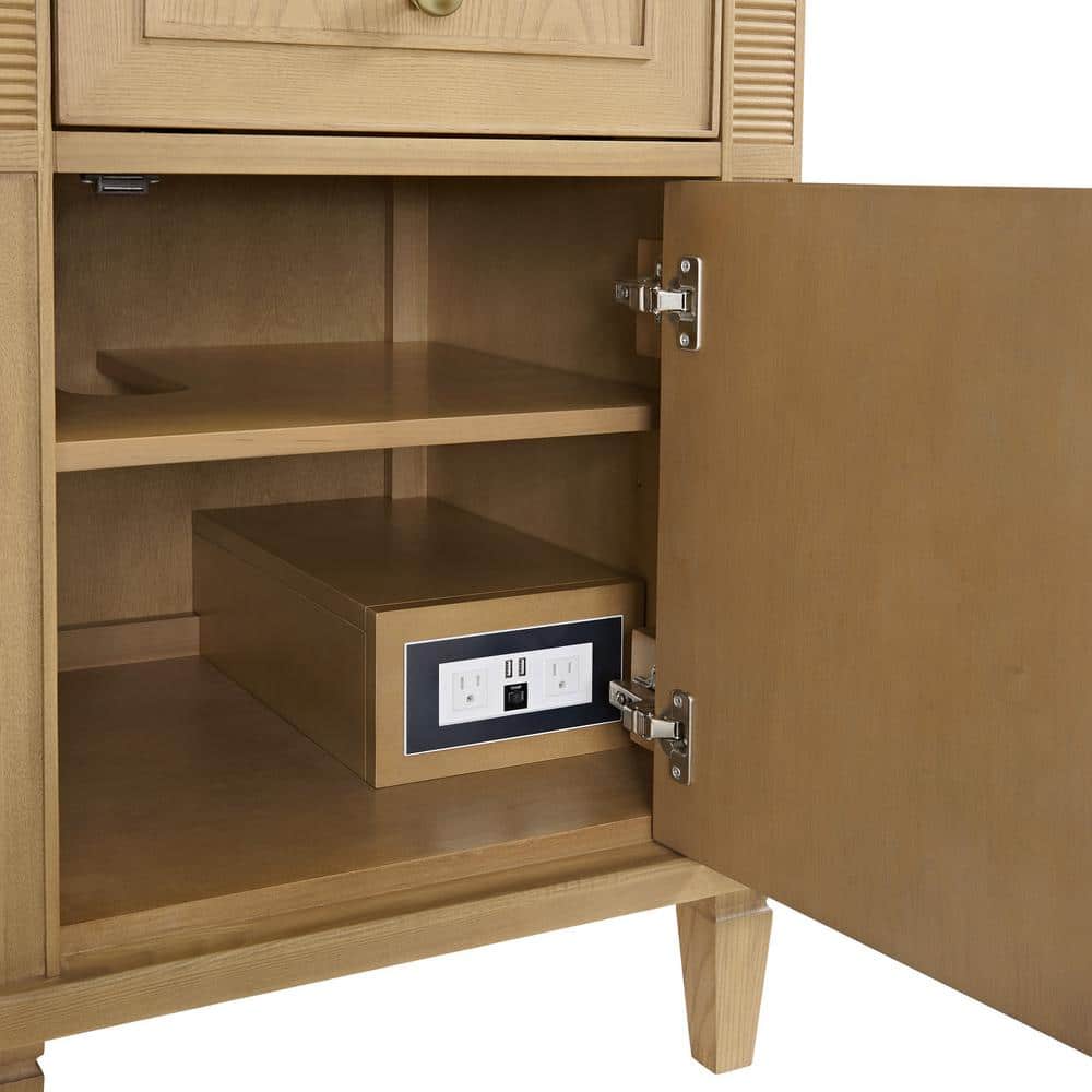 Light Natural Oak Double Freestanding Vanity Base with Brass Knobs