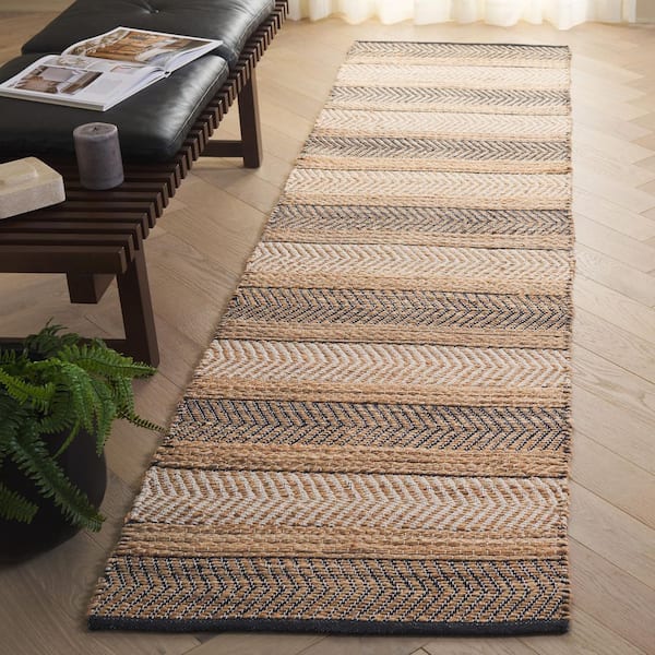 Natural Fiber 2 ft. x 9 ft. Natural/Black Striped Runner Rug