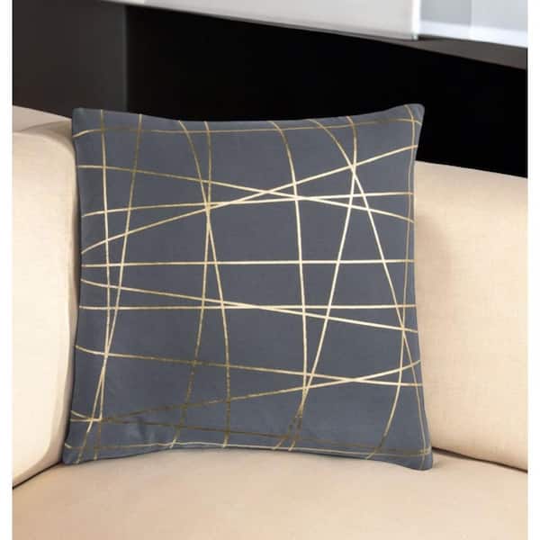 HomeRoots Gray, Gold Abstract Polyester 20 in. x 20 in. Throw Pillow