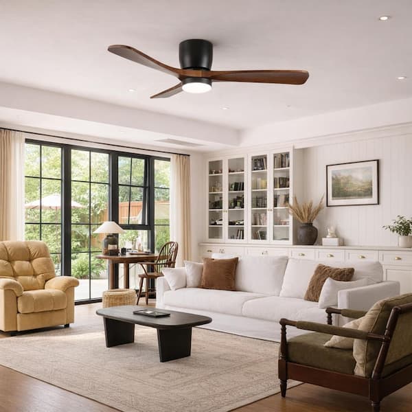 42 in. Integrated LED Indoor Flush Mount Black Standard Ceiling Fan with Remote 6-Speed, DC Motor Reversible
