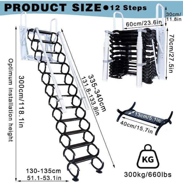 Justincity Wall Mounted Folding Attic Ladder with Handrails