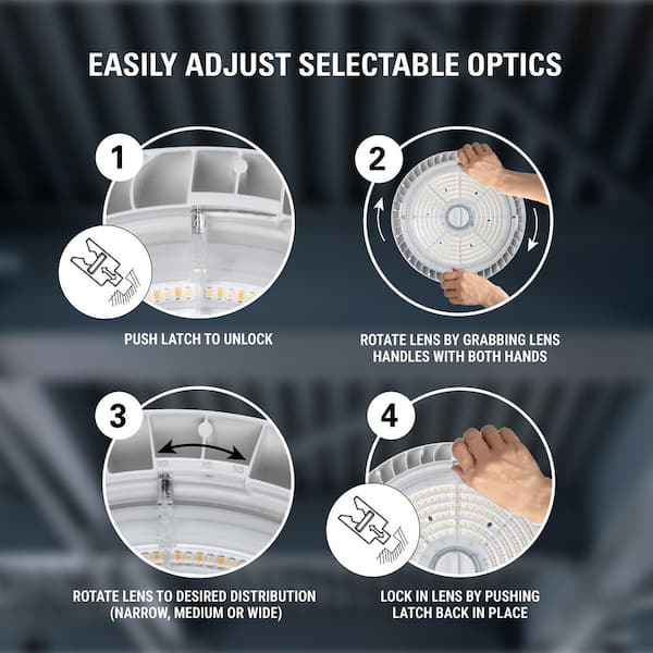 UHBS2 LED Round High Bay with 3 Field Select Distribution, Sel 24/30/36000 Lumens and CCT 30/35/40/50/65,120-347