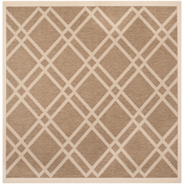 SAFAVIEH Courtyard Brown/Bone 8 ft. x 8 ft. Square Geometric Indoor/Outdoor Patio  Area Rug