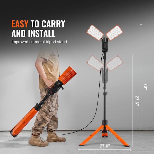 VEVOR LED Standing Work Light 10000lm Jobsite Lighting 27.6 in. to 70 in.  Height Foldable with 2 x 50 Watt Head Remote Control DSJJZYD10000W6ACPV1 -  The Home Depot