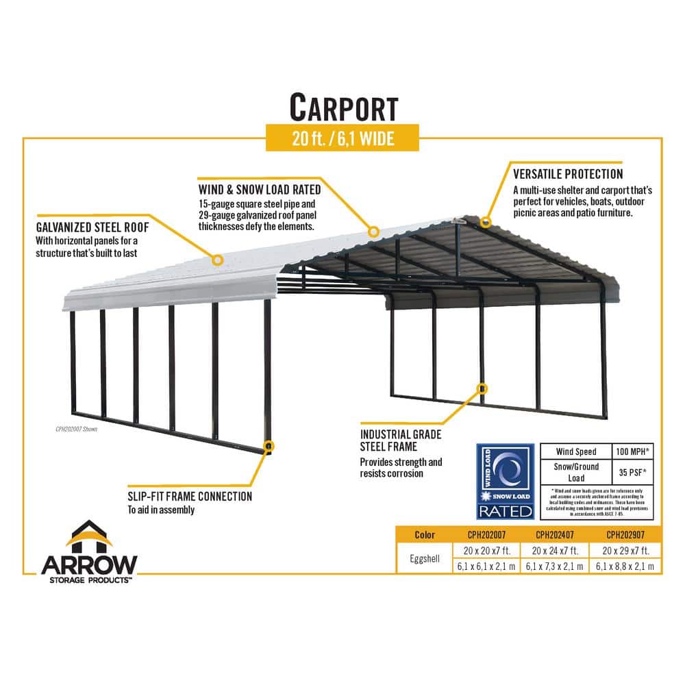 Eggshell 20' x 29' Galvanized Steel Double Carport