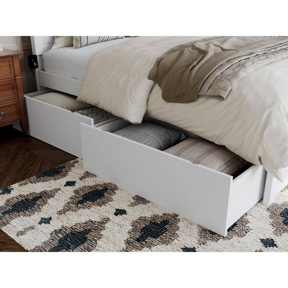 Canyon White Full Wood Platform Bed with Storage Drawers