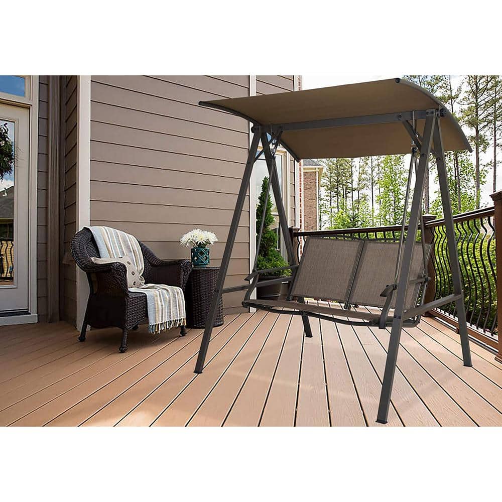 Doris 2-Person Taupe Textilene Outdoor Patio Swing with Metal Frame