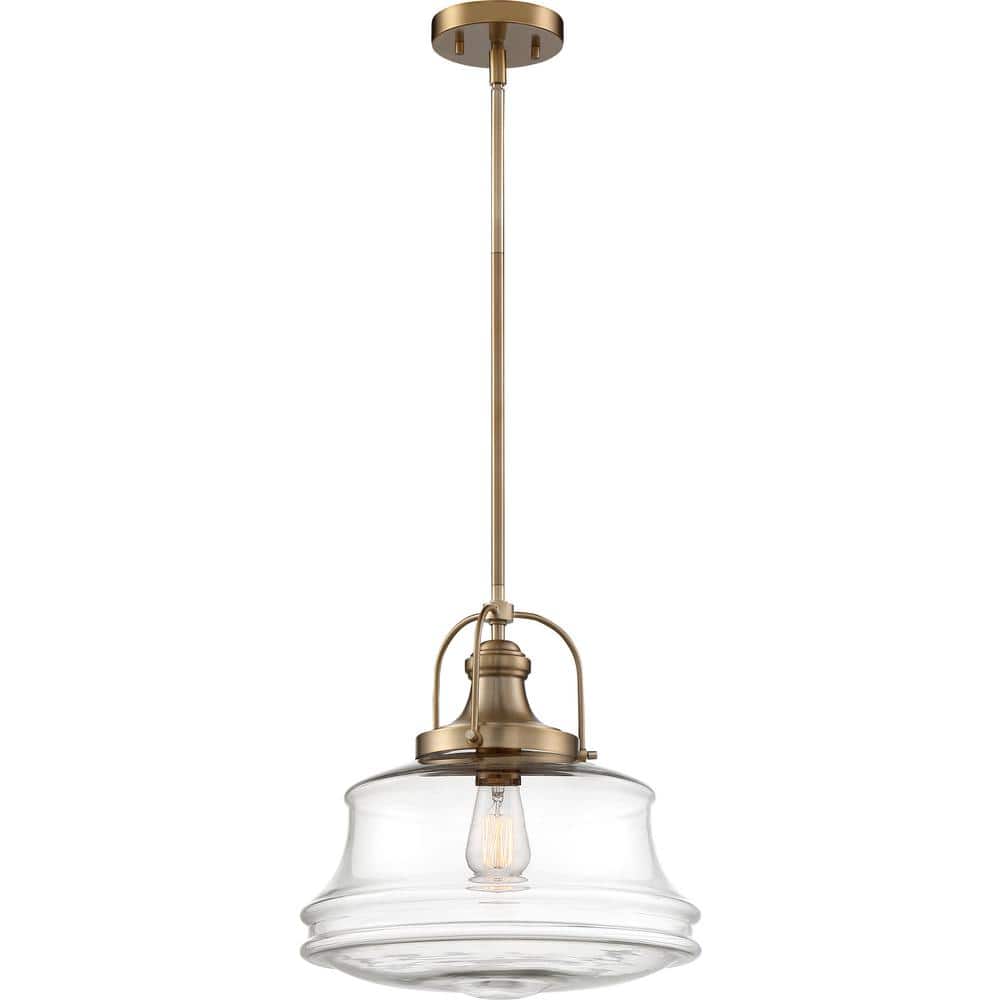 Basel 14'' Clear Glass Globe Pendant in Burnished Brass