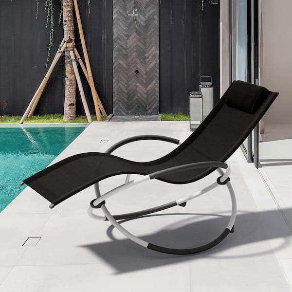 JEAREY Outdoor Black Metal Patio Reclining Foldable Lounge Chair for Patio Pool Beach Sunbathing Chair