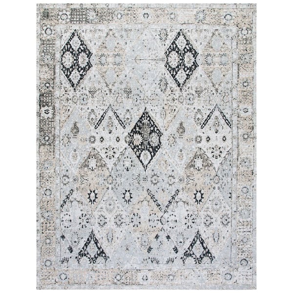 Classic Vintage 8 ft. x 10 ft. Ivory/Silver Distressed Diamond Border Area Rug