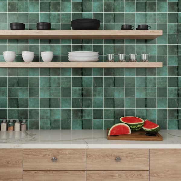 Sample-Cloe Glossy Green 4 in. x 5 in. Ceramic Wall Subway Tile