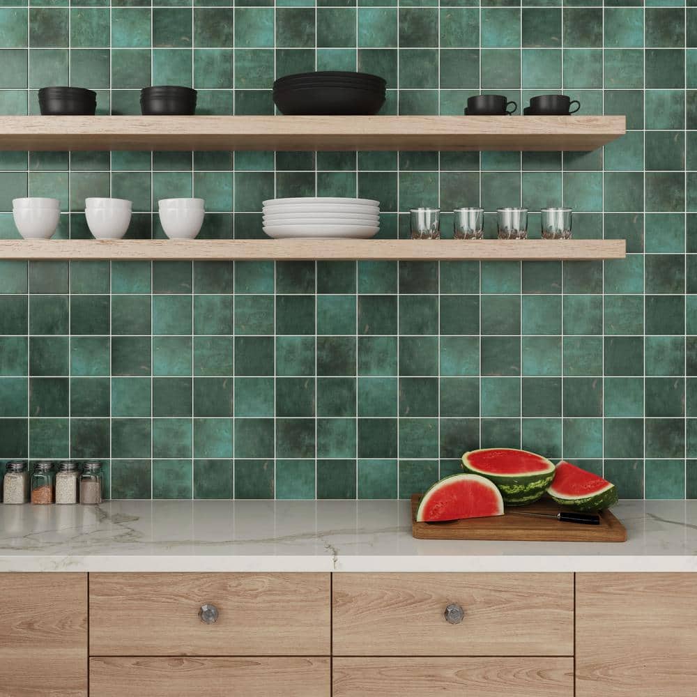 Cloe Green Gloss Ceramic Wall Tile 5" x 5" (57-Pack)