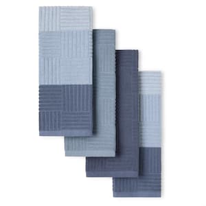 Blue Basketweave Striped Terrycloth Kitchen Towel Set (Set of 4)