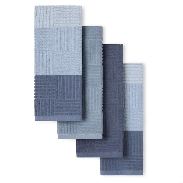 TOWN & COUNTRY LIVING Blue Basketweave Striped Terrycloth Kitchen Towel Set (Set of 4)
