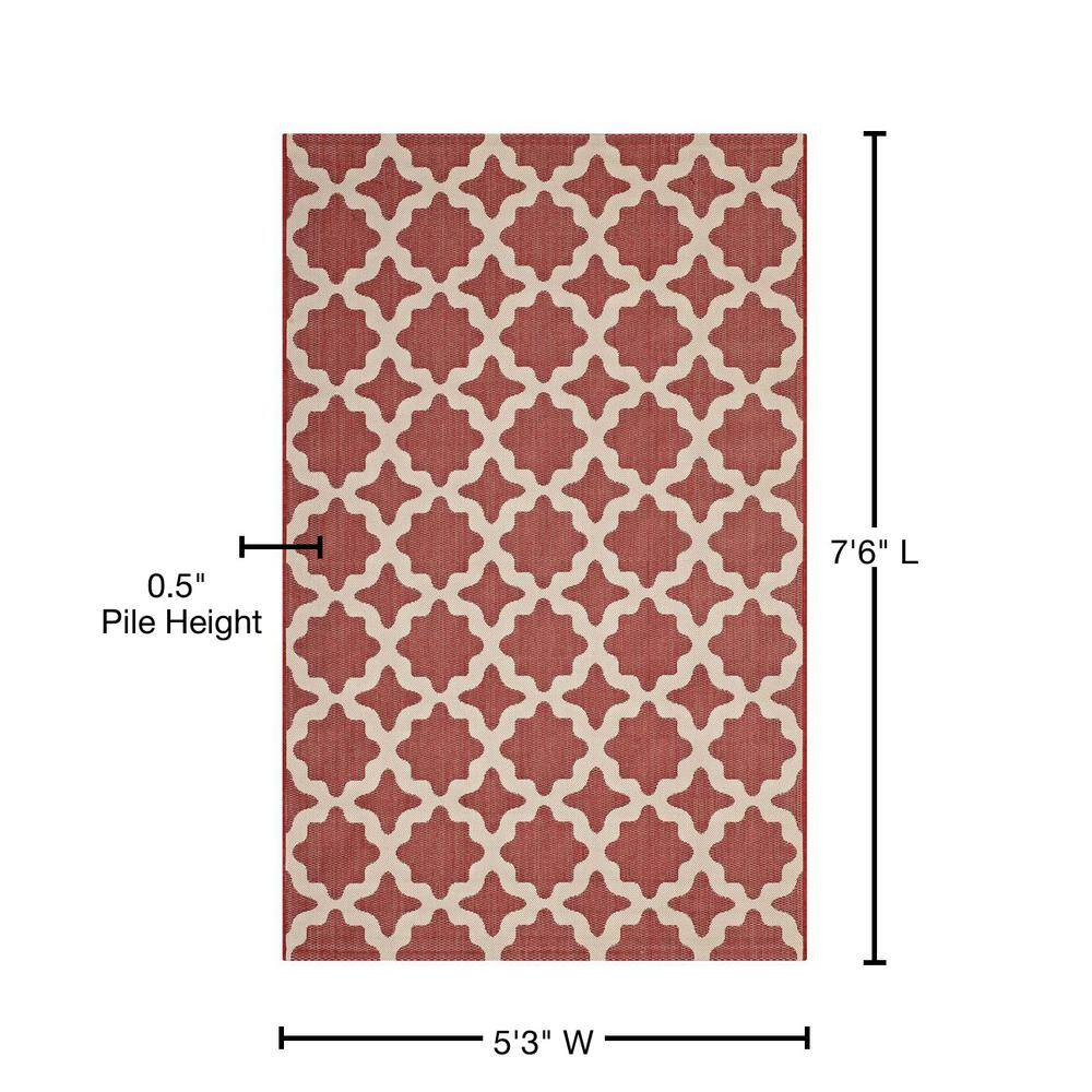 Cerelia Moroccan Trellis 5' x 8' Red and Beige Synthetic Area Rug