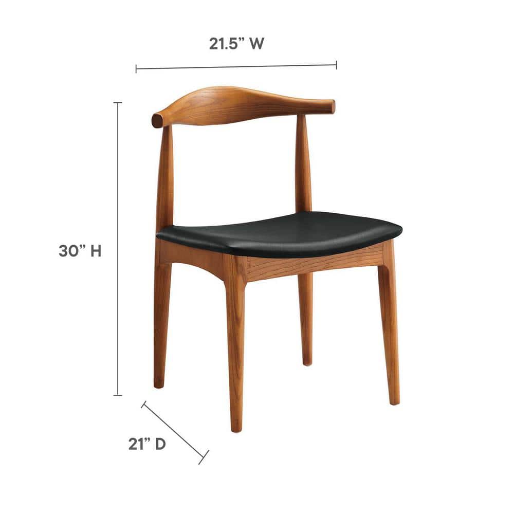Mid-Century Curved Black Faux Leather and Wood Side Chair
