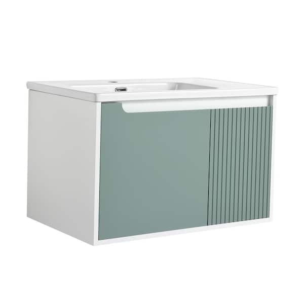 Unbranded 36 in. W x 20 in. D x 20.06 in. H Single Sink Floating Bath Vanity in Mint Green with White Ceramic Sink Top