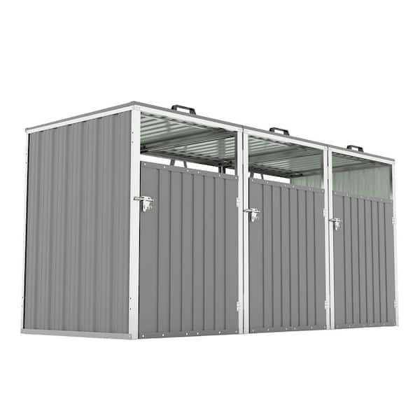 Outdoor Garden Yard Metal Garbage Bin Shed Lockable Doors Stores 2/3 Trash Cans