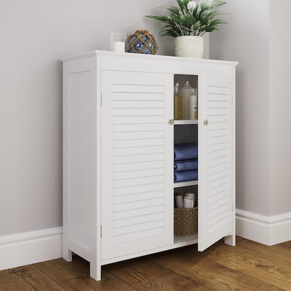 RiverRidge Home Ellsworth 28.44 in. W x 11.75 in. D x 32 in. H White Linen Cabinet Bathroom and Laundry Storage Floor Cabinet with Doors