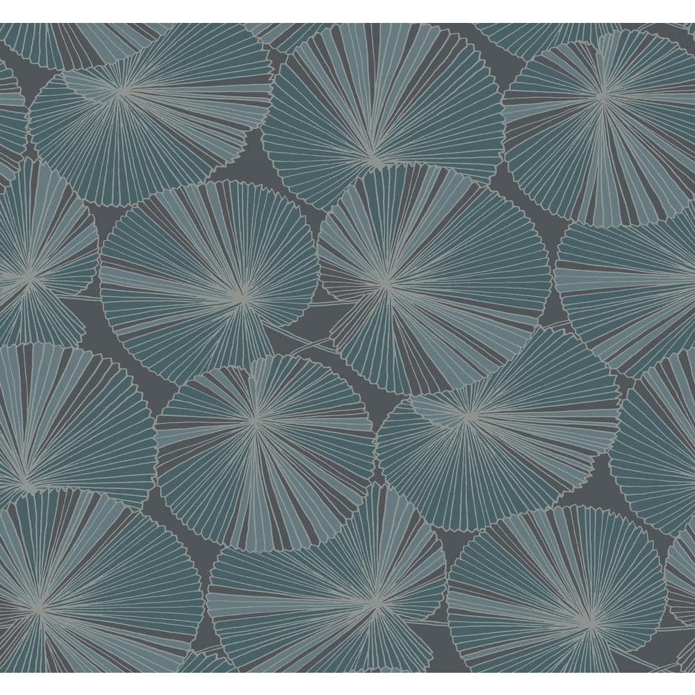 Layered Deep Blue and Charcoal Lily Pads Wallpaper